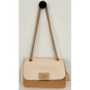 Coach Cassidy Crossbody New York Purse Natural Chalk Leather Straw Gold Accents